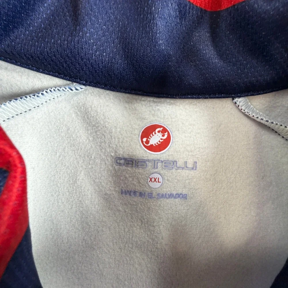 Castelli Mens XXL Navy Blue Full Zip Cycling Jacket Fleece Lined Italian Stripe